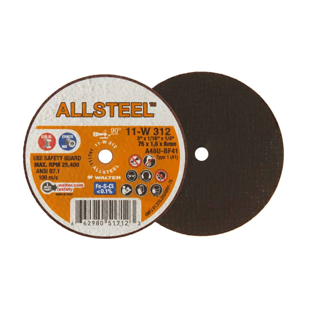 Walter Allsteel 3-Inch Type 1 Cut-Off Wheel for Die Grinders