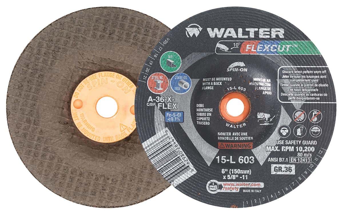 Walter Flexcut 6-Inch Flexible Grinding Wheel 36 Grit Spin-On