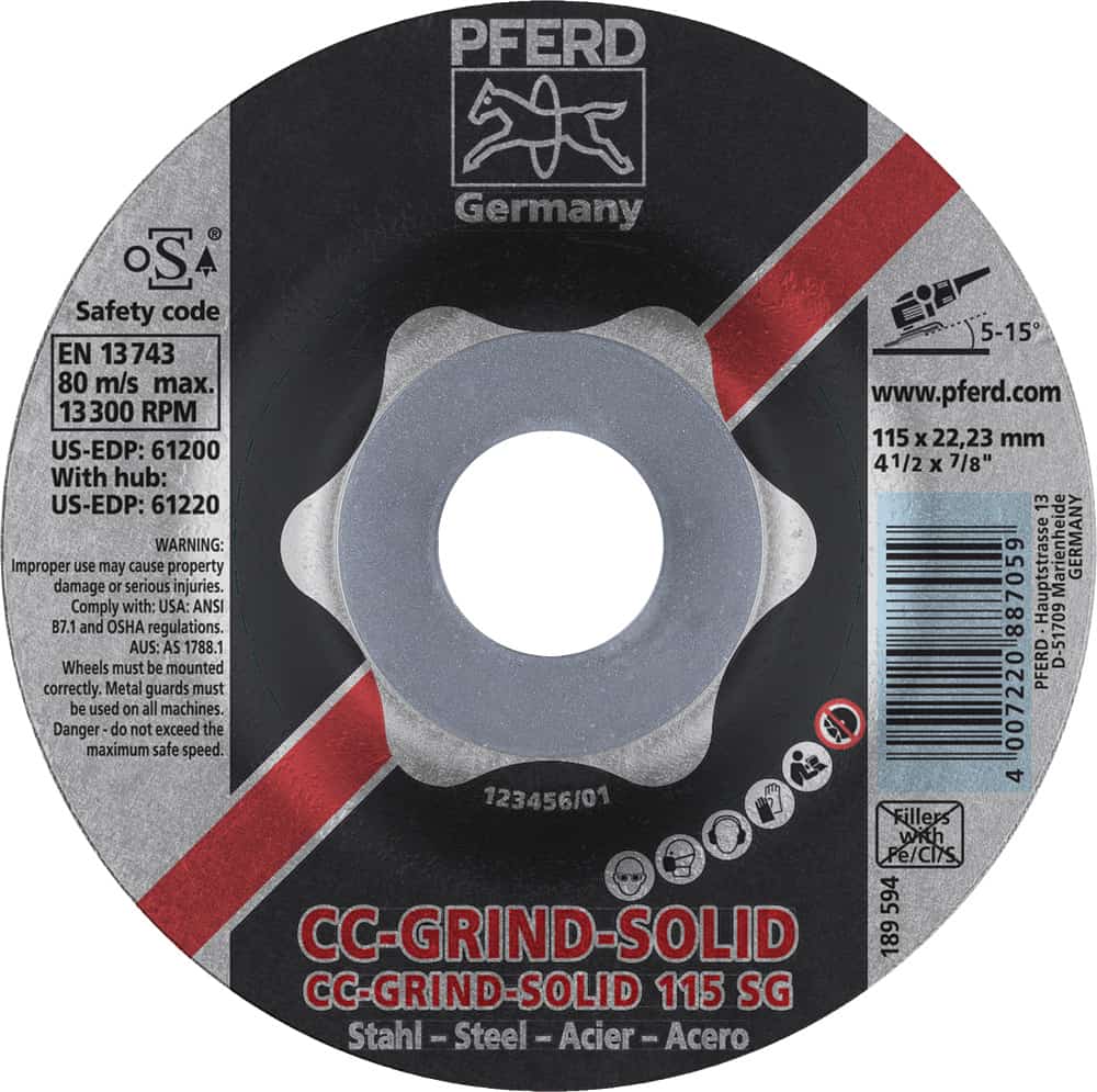 PFERD CC-GRIND-SOLID 4-1/2 Inch Ceramic Grinding Disc for Steel