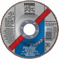PFERD POLIFAN SG A-COOL Flap Disc, 4-1/2" x 7/8", 40 Grit, Type 27, Aluminum Oxide