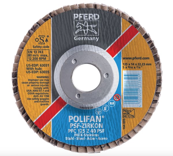 Pferd POLIFAN 5-Inch Zirconia Flap Disc 40 Grit Type 29 for Stainless Steel