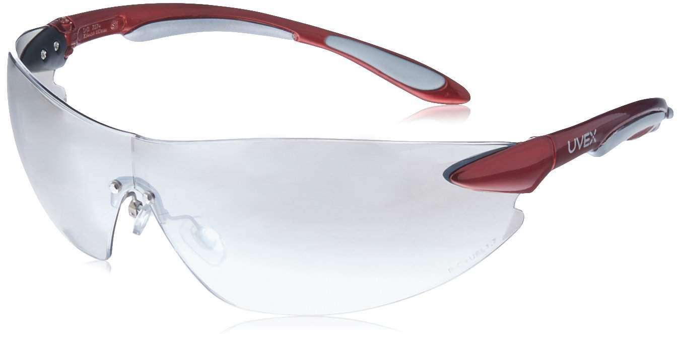 Uvex Protégé Safety Glasses - Metallic Red Frame - Clear Hardcoat Lens