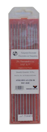 2% Thoriated Tungsten Electrodes 3/32" x 7" (Red) - 10 Pack