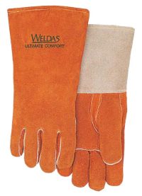 Single Left-Hand Leather Welding Glove with Grey Gauntlet Cuff