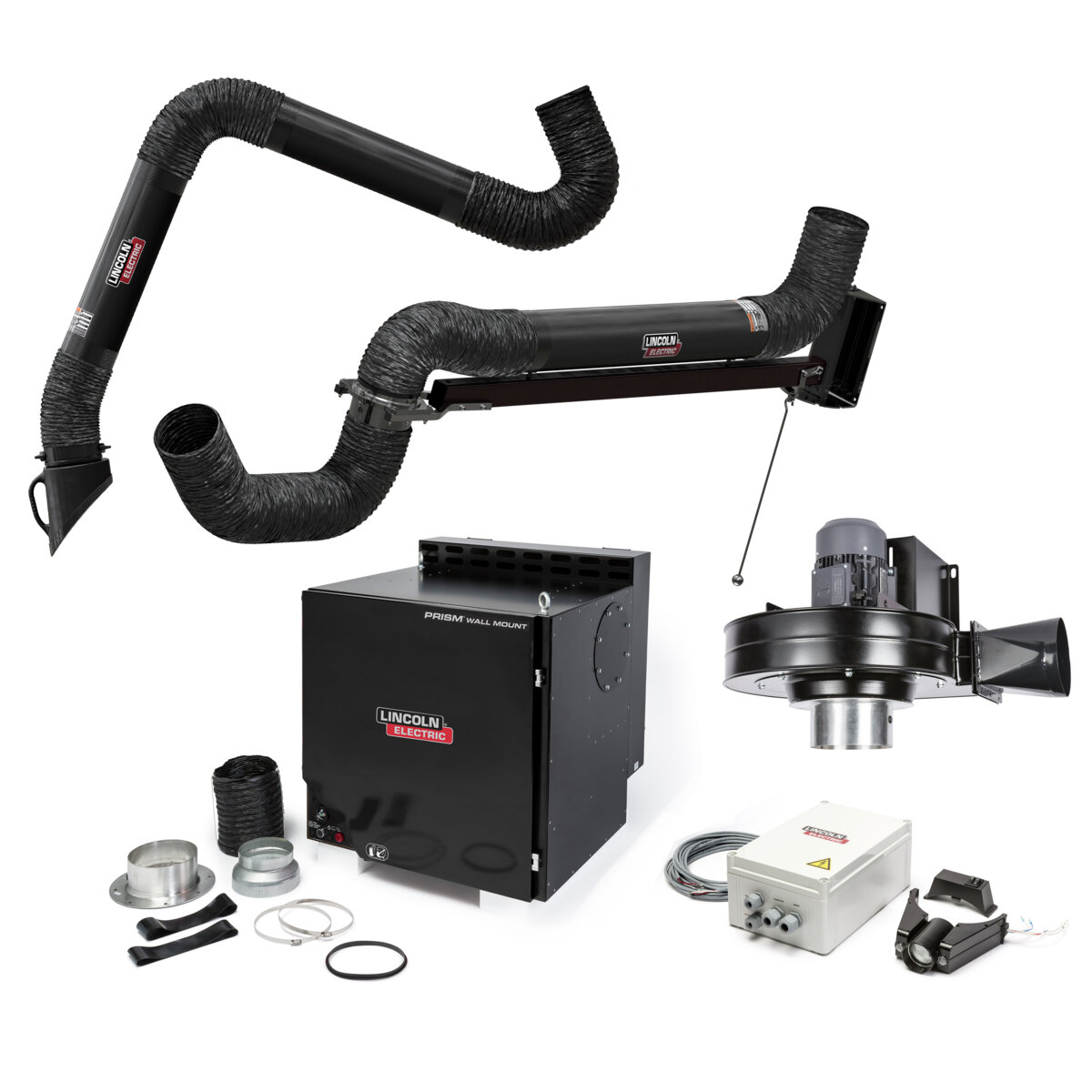 Lincoln Prism Wall Mount Fume Extractor One-Pak, 10ft Arm + 7ft Crane